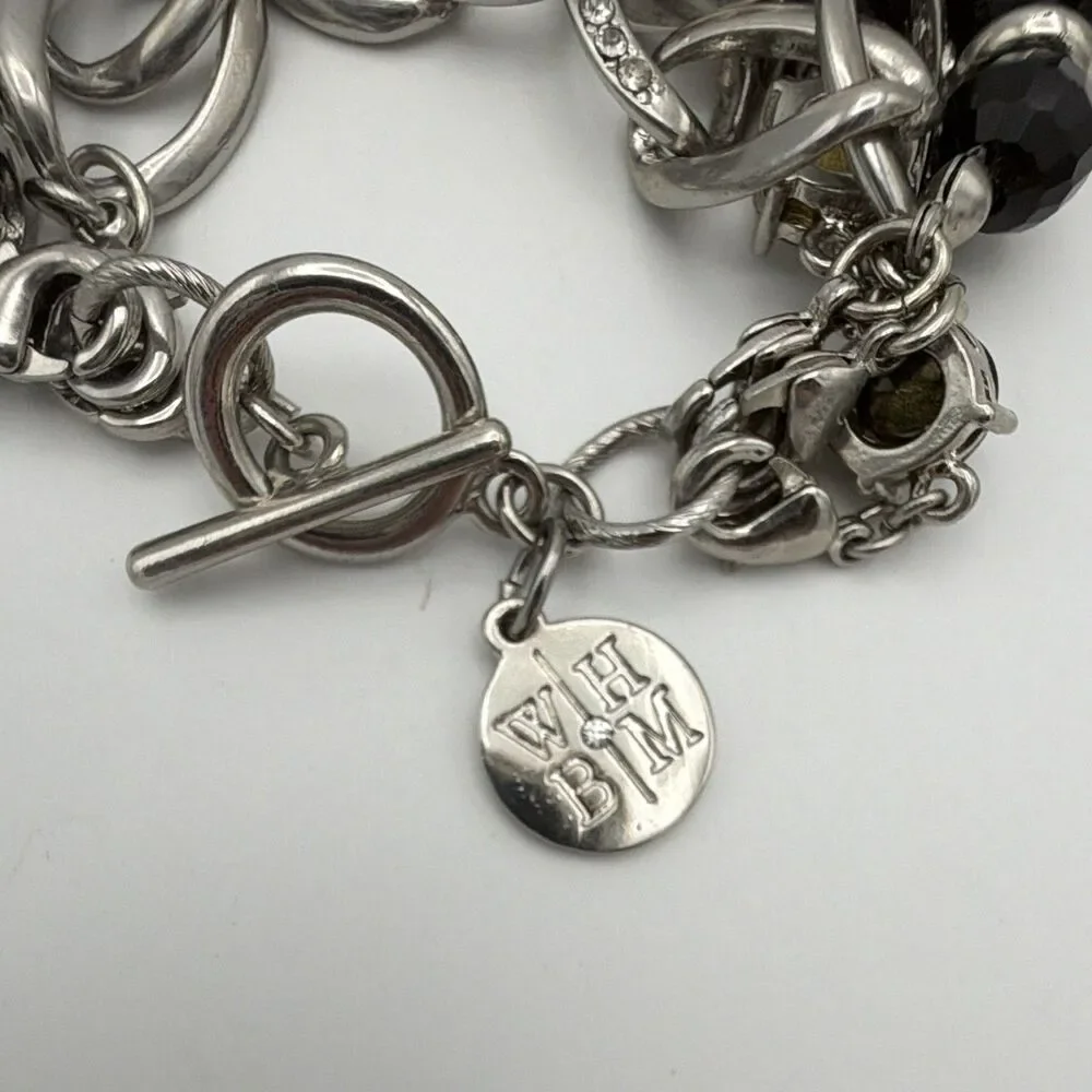 White House Black Market Signed Silver Tone Bead Charm Toggle Bracelet 7 in